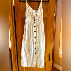 Pink and white striped midi dress